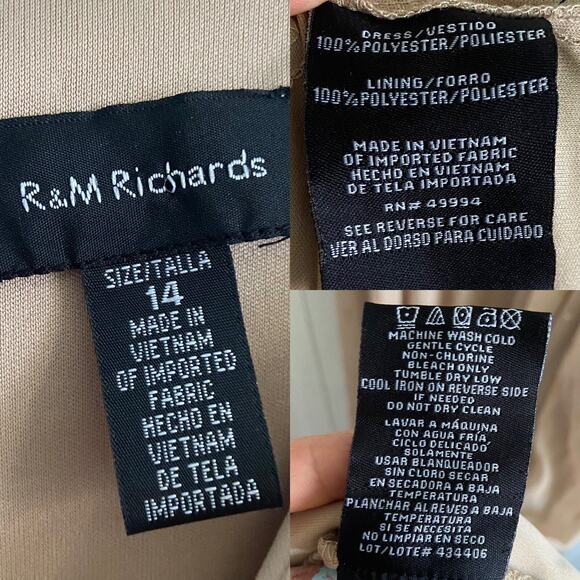 NWT R&M Richards Size 14 Halterneck Gown A-Line Dress Mocha Metallic Thigh Split - Picture 9 of 12